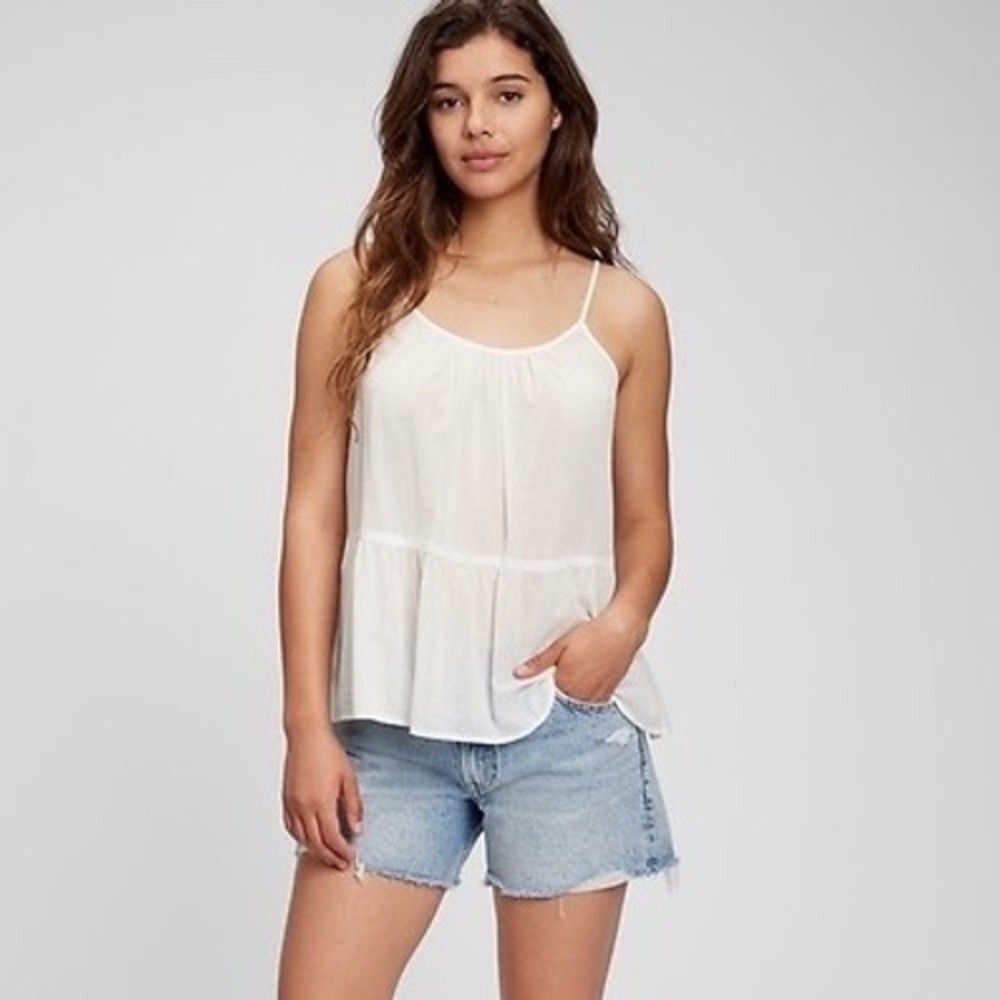 NWT GAP White Crinkle Gauze Peplum Cami, Medium Tall, Beach Boho Layering